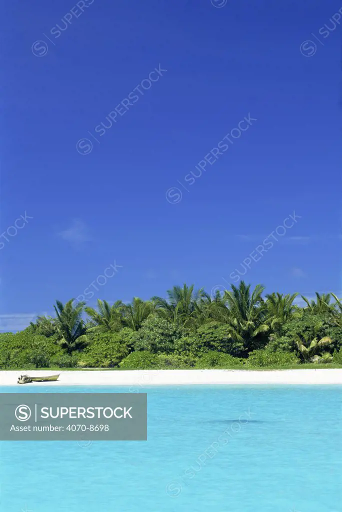 Looking back to North Mal Atoll, Maldives, Indian Ocean Islands - blue sky, turquoise sea, beach and palm trees