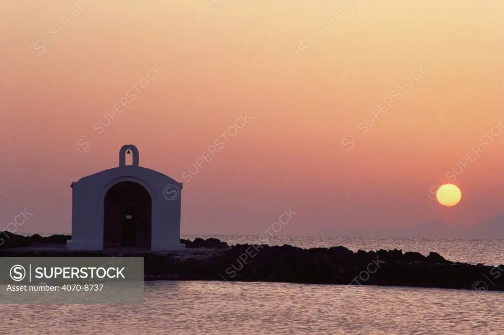 Greek orthodox church at sunset, Georgioupoli, Crete April 1996