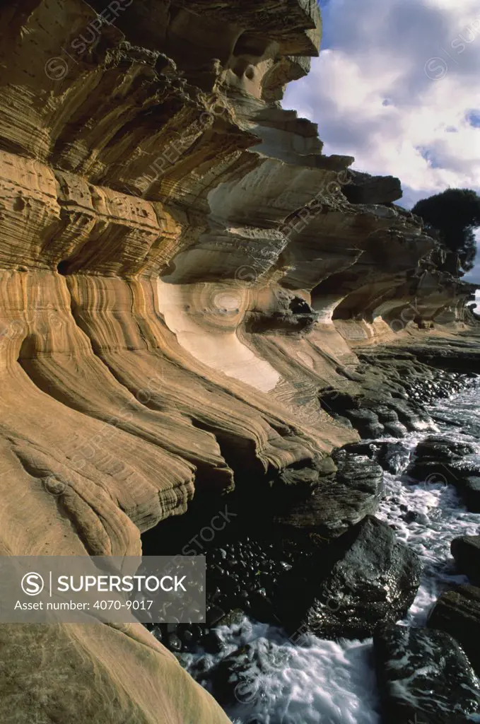 Painted cliffs, Triassic sandstone 210-250myo, Maria Island, Tasmania, Australia