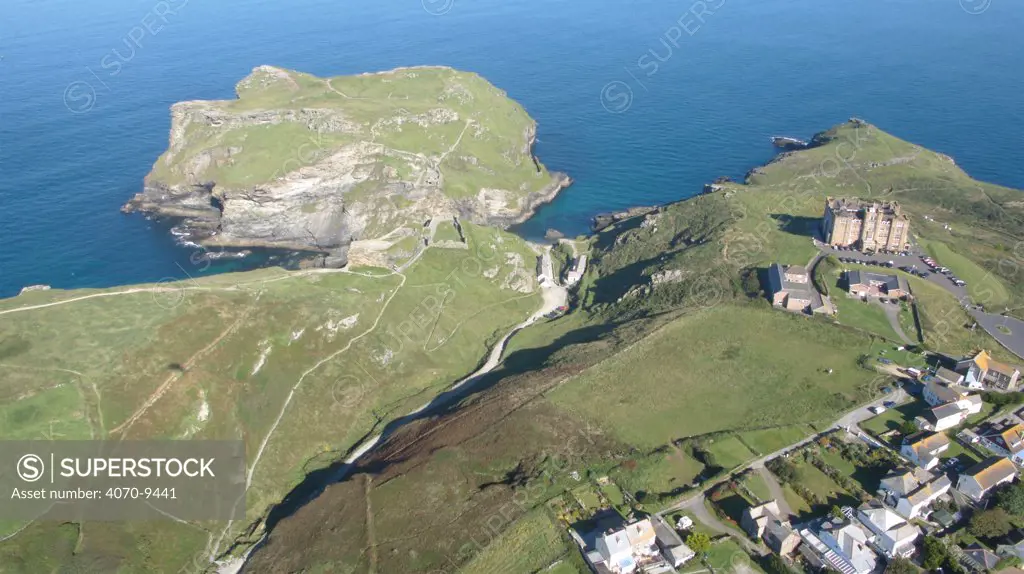 Aerial view of Tintagel head, Cornwall, England 2007