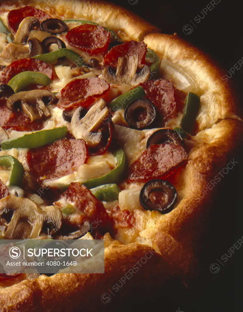 Close-up of a Supreme pizza