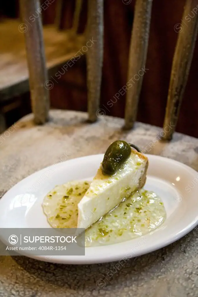 Jalapeno Pepper on Top of Cheesecake Slice