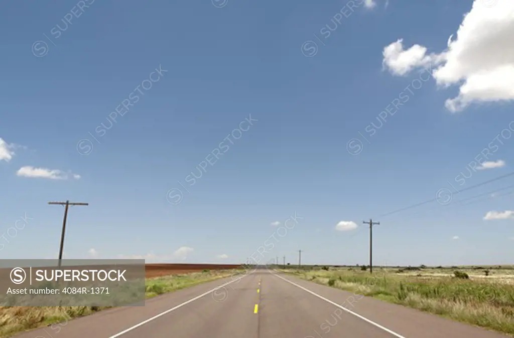 Highway Across Rural Plains, Texas, USA