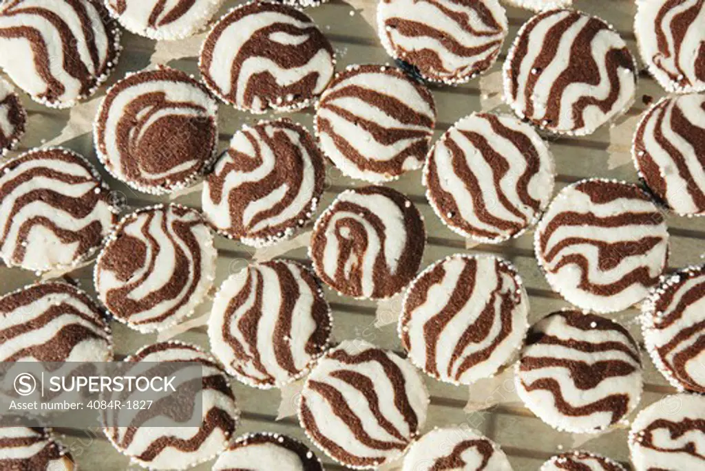 Zebra Swirl Cookies on Cooling Rack, High Angle View