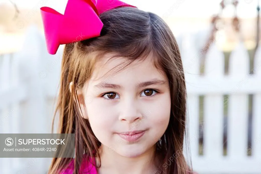 Girl with Pink Bow in Hair, Portrait