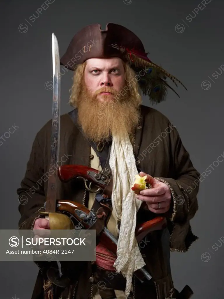 Pirate Holding Sword and Apple Core