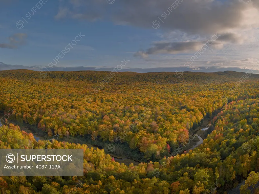 High angle view of a stream, Big Carp River, Porcupine Mountains, Upper Peninsula, Michigan, USA