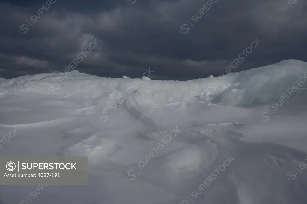Panoramic view of a frozen lake, Michigan, USA