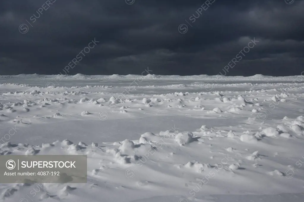 Panoramic view of a frozen lake, Michigan, USA