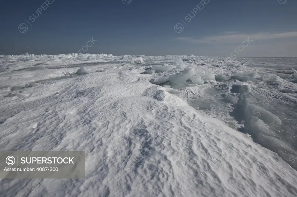 Panoramic view of a frozen lake, Empire, Leelanau County, Michigan, USA