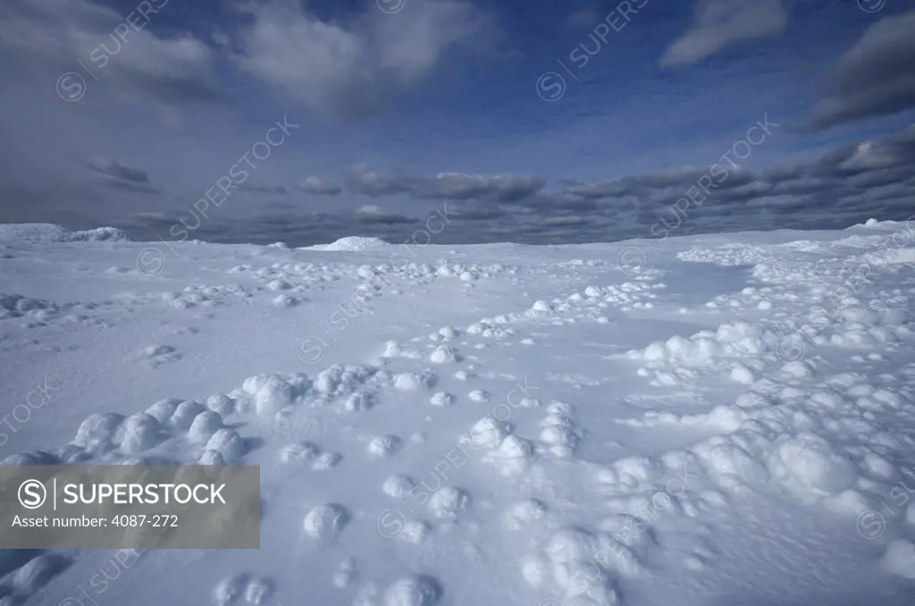 Frozen lake in winter, Lake Michigan, Michigan, USA
