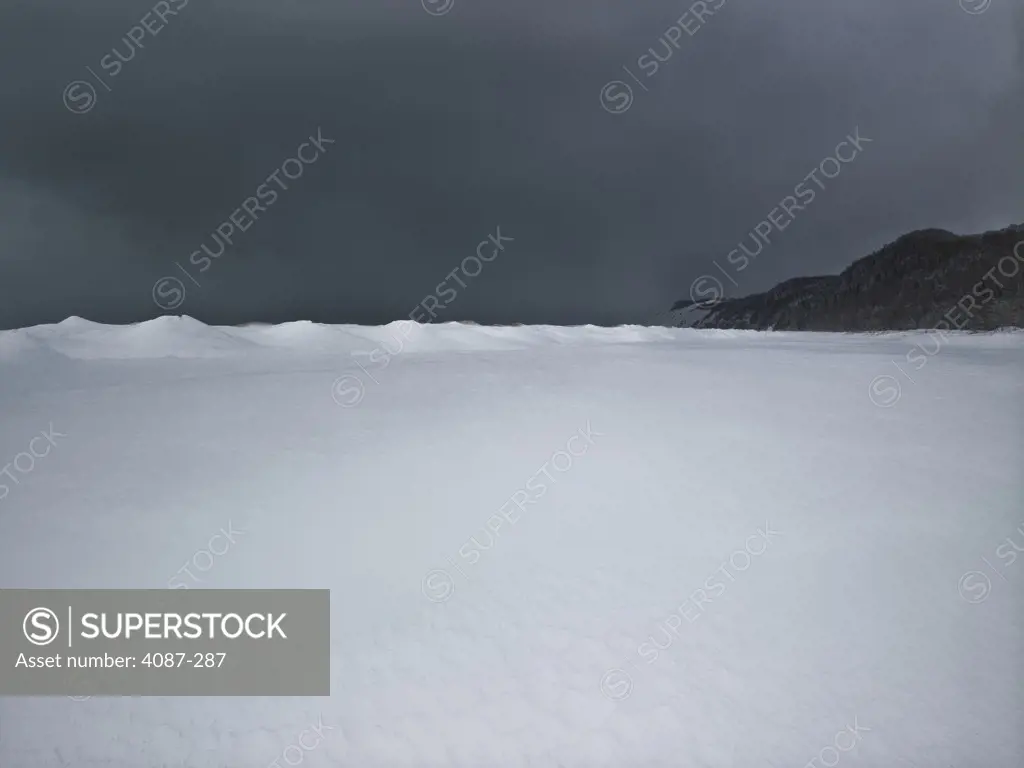 Frozen lake in winter, Michigan, USA