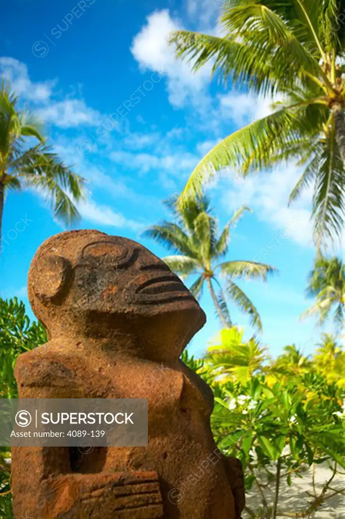 Close-up of a Tiki god statue, Bora Bora, Society Islands, French Polynesia