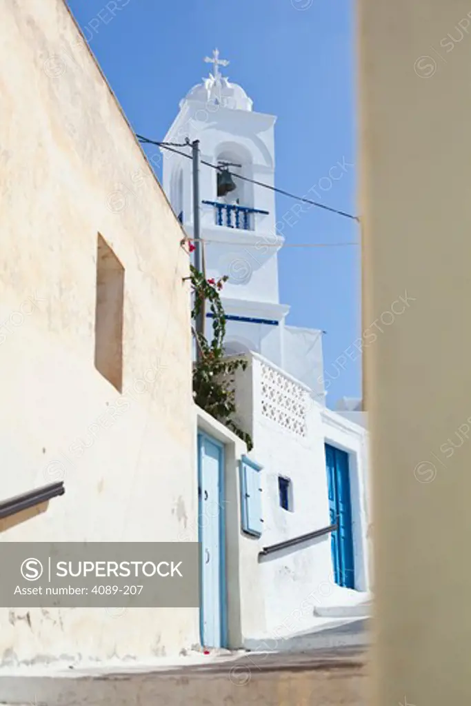 Church in a street, Megalohori, Santorini, Cyclades Islands, Greece