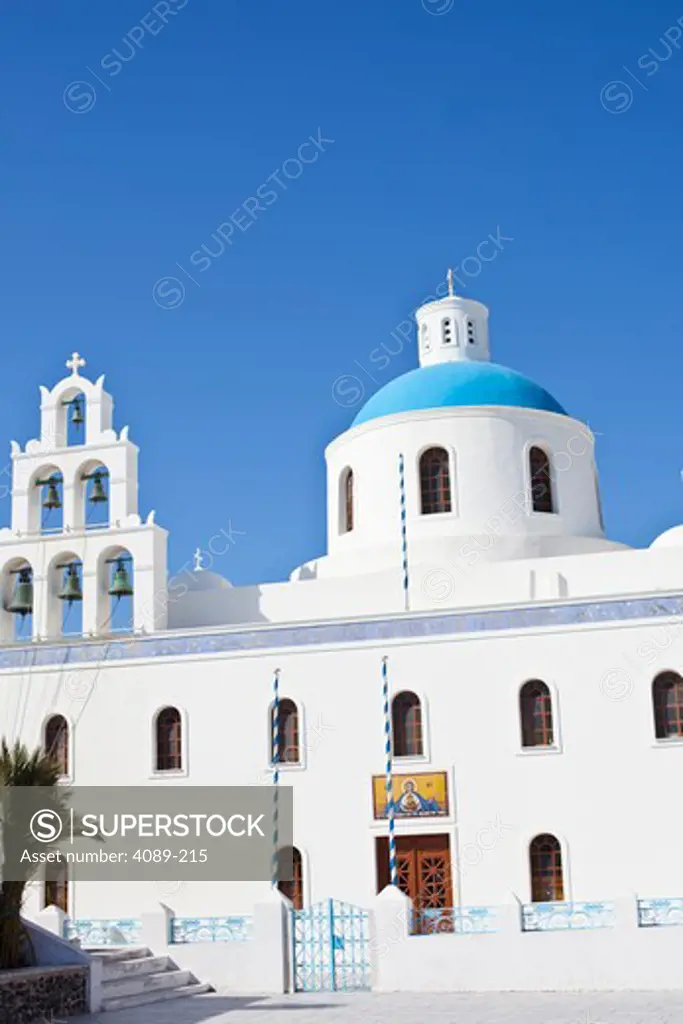 Facade of a church, Church of Panagia of Platsani, Caldera Square, Oia, Santorini, Cyclades Islands, Greece