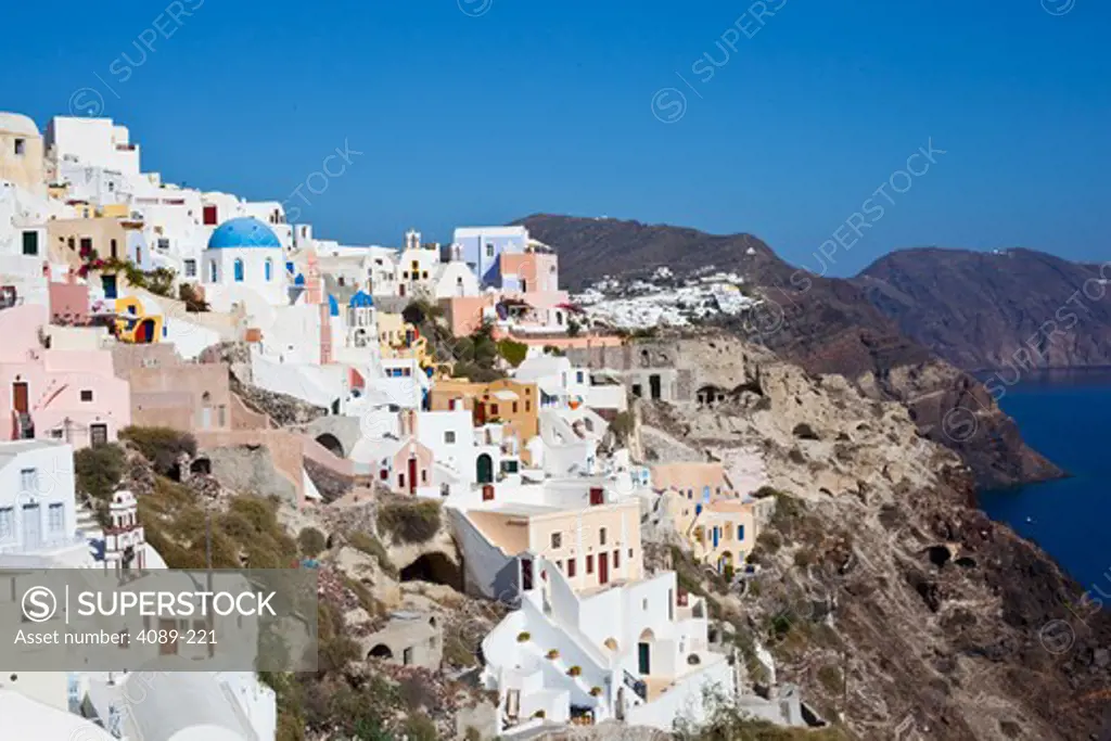 High angle view of a town on an island, Oia, Santorini, Cyclades Islands, Greece