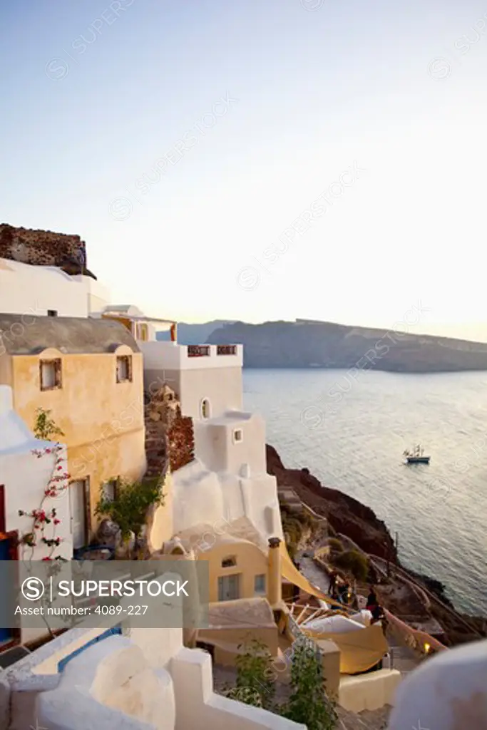 Town at the waterfront, Oia, Santorini, Cyclades Islands, Greece