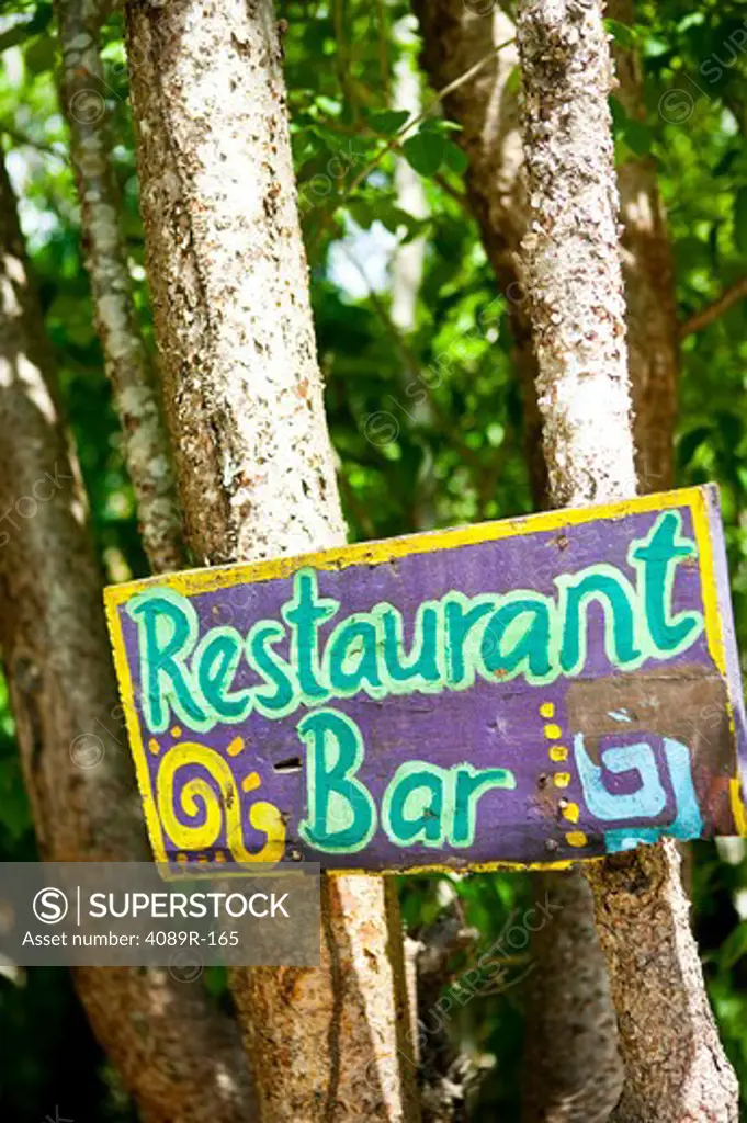 Close-up of a Restaurant Bar sign board, Mexico