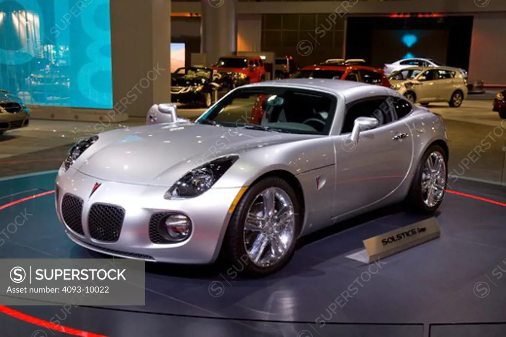 Front 3/4 view of a 2009 Pontiac Solstice Coupe shown at the 2008 Los Angeles International Auto Show