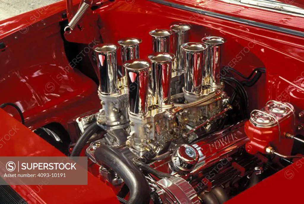 detail Bel Air 1955 1950s carburetor stacks custom engine hot rod Shoebox modified