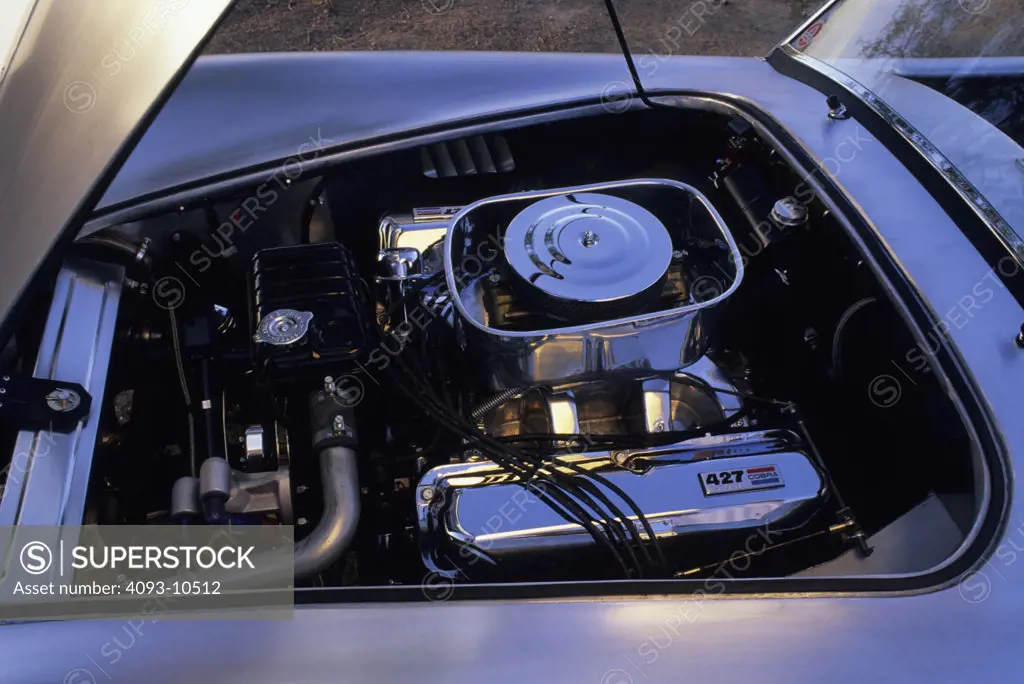detail Shelby Cobra replica silver hood up 1960s