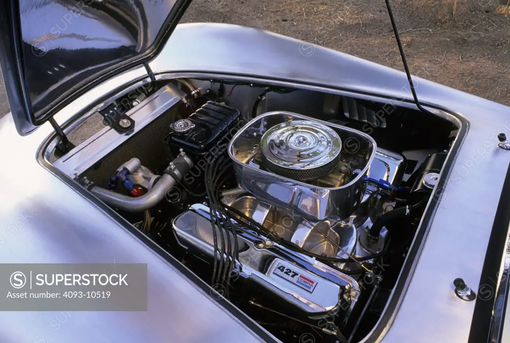 detail Shelby Cobra replica 1960s silver hood up