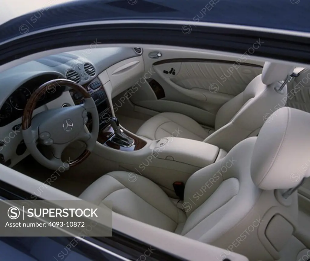interior detail Mercedes Benz CLK500 Saks Fifth Avenue Special Edition 2003 CLK-Class beige leather seats steering wheel window gear shift