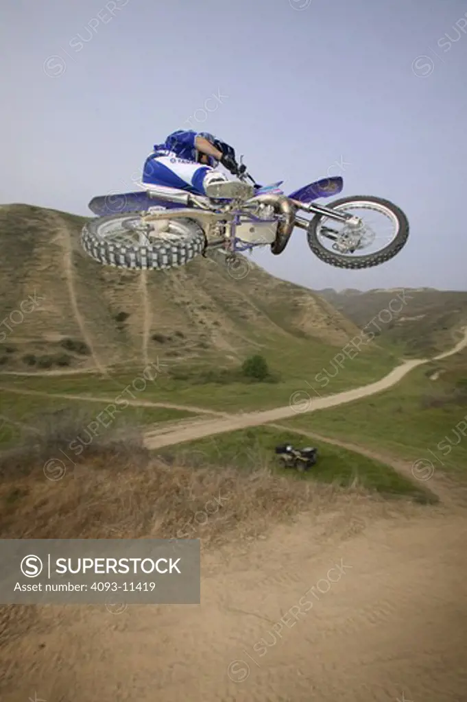 low angle Yamaha Dirt Bikes Bike YZ250 blue Trevor Vines whip jump freestyle motocross trails