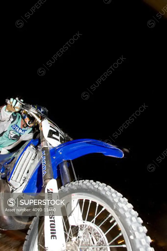 low angle Yamaha Dirt Bikes Bike supercross blue wheel fork suspension fender