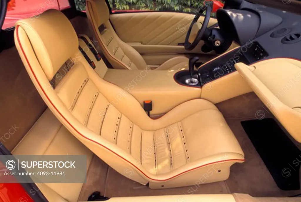 interior Lamborghini 1994 Diablo VT tan leather seat dashboard gear shift steering wheel IP instrument panel 1990s