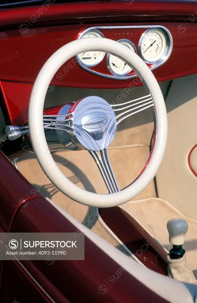 interior Lexus hot rod concept show car prototype red detail steering wheel chrome tan gear shift gauges street