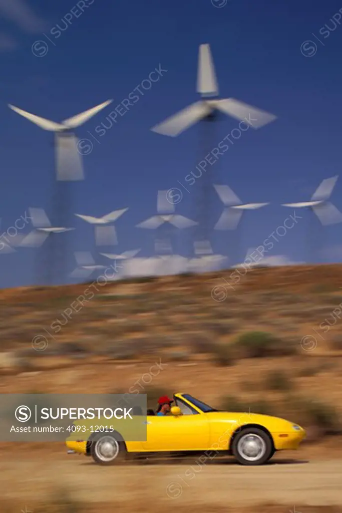 Mazda Miata 1992 yellow wind farm windmills 1990s street