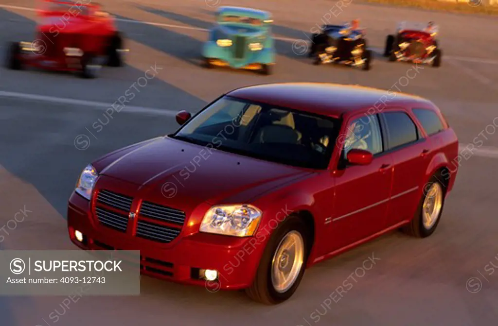 high angle Dodge Magnum 2005 red hot rods
