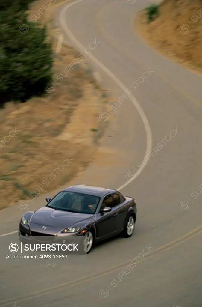 high angle Mazda RX-8 2004 grey cornering handling