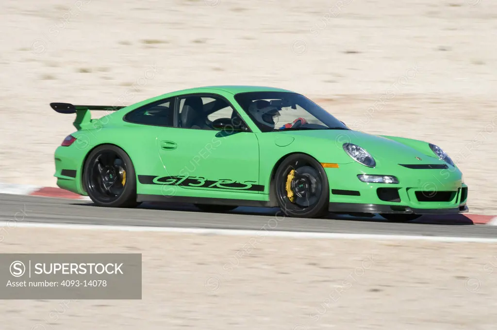 Porsche 911 GT3 RS on race track, side view