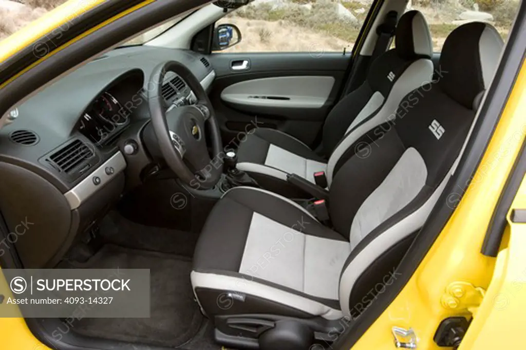 Yellow Chevrolet Cobalt SS interior, close-up