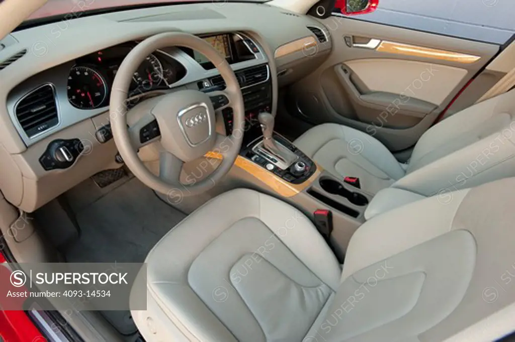 2009 Audi A4 interior, close-up of steering wheel and IP