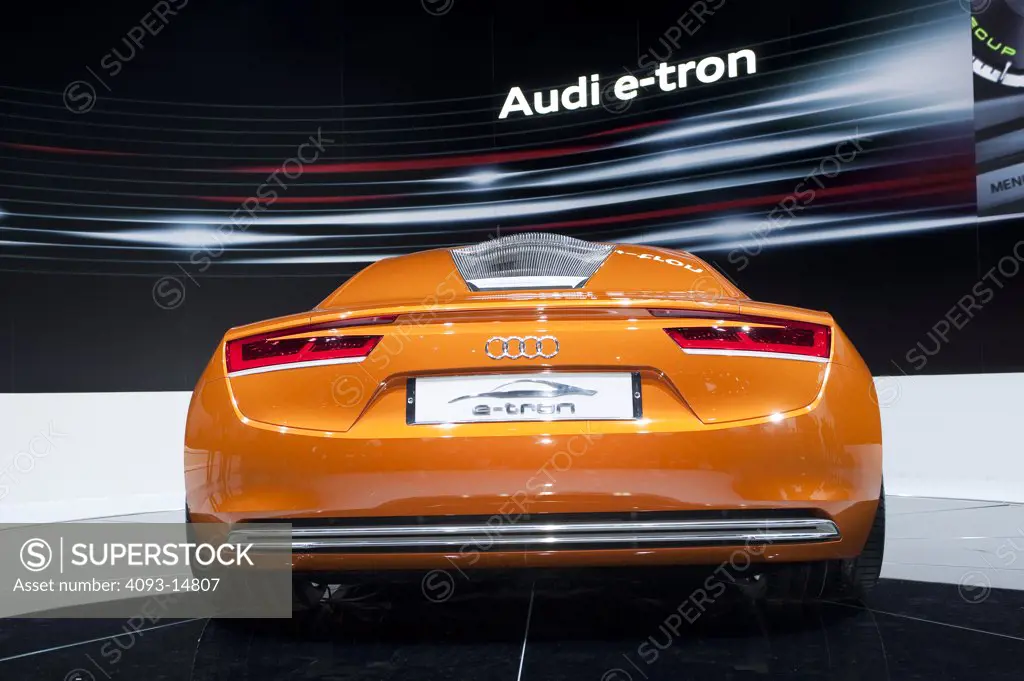 Straight rear view of the Audi e-tron electric concept show car. Seen at the Los Angeles International Auto Show