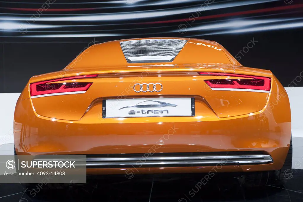 Straight rear view of the Audi e-tron electric concept show car. Seen at the Los Angeles International Auto Show