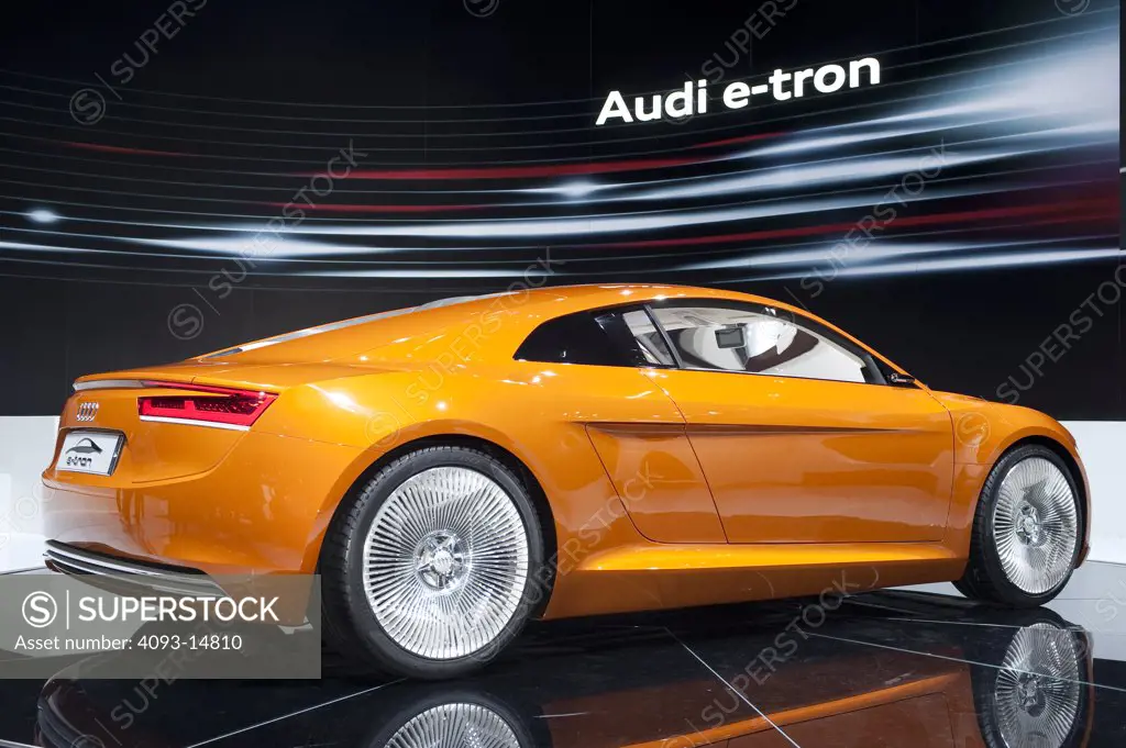 Rear 3/4 view of the Audi e-tron electric concept show car. Seen at the Los Angeles International Auto Show