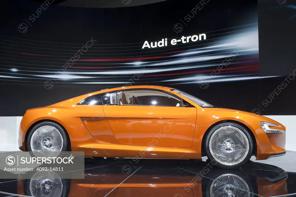 Profile view of the Audi e-tron electric concept show car. Seen at the Los Angeles International Auto Show