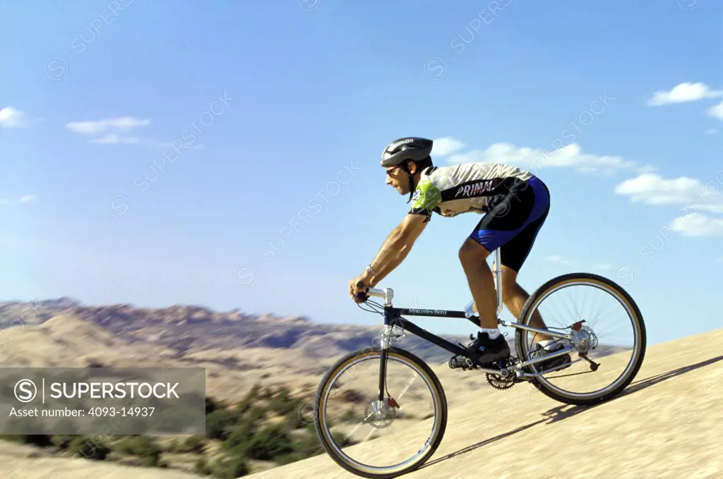 Bike Mercedes-Benz blue profile man Moab Utah Slickrock Trail