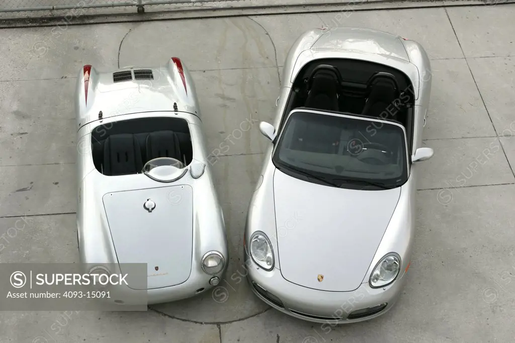 overhead high angle German Manufacturers European Manufacturers 2006 Porsche Boxster S 1954 550 Spyder silver 1950s