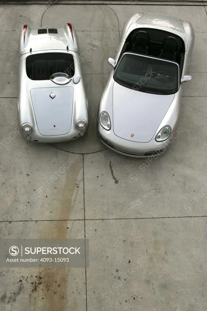 overhead high angle German Manufacturers European Manufacturers 2006 Porsche Boxster S 1954 550 Spyder silver 1950s