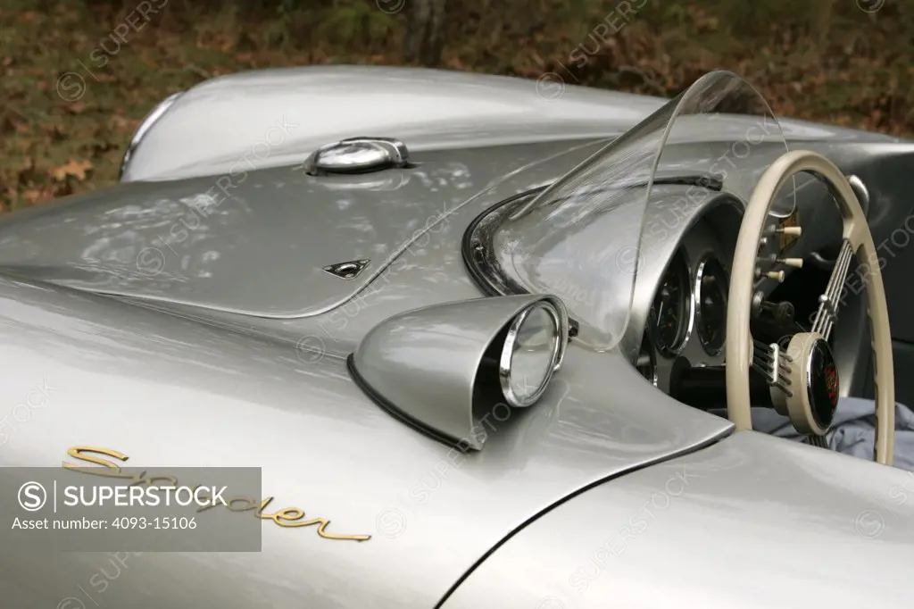 detail German Manufacturers European Manufacturers 1954 Porsche 550 Spyder silver 1950s mirror steering wheel
