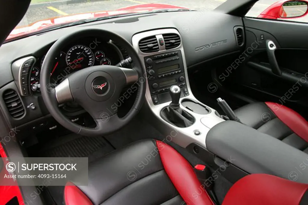 interior,2006 Corvette C6 Z06 red steering wheel black silver trim