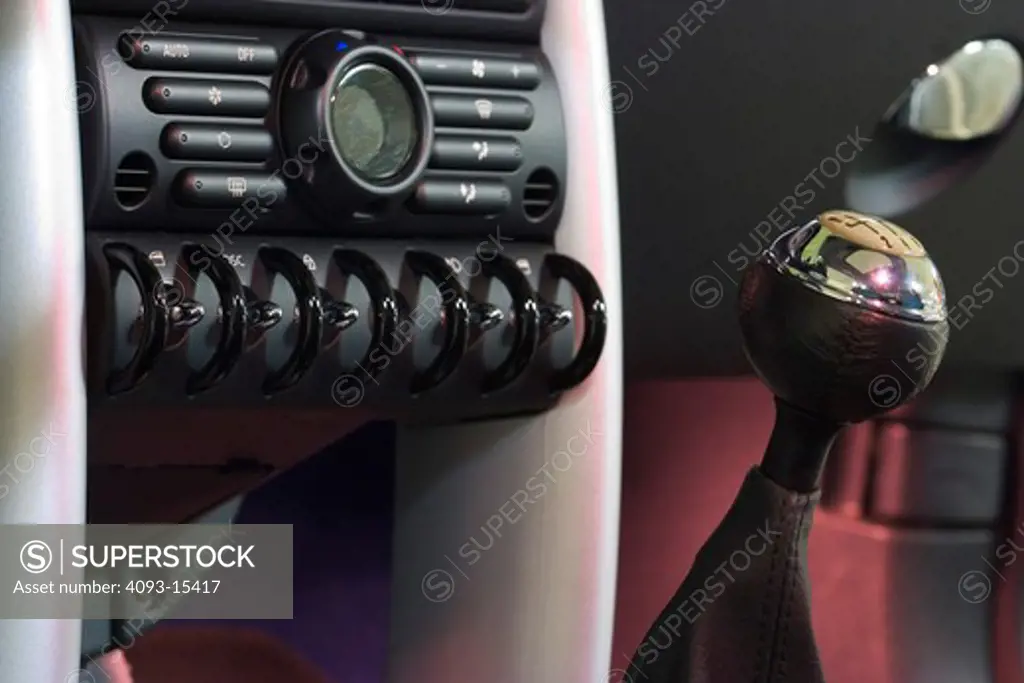 interior detail Mini Cooper S switches gear shift knob