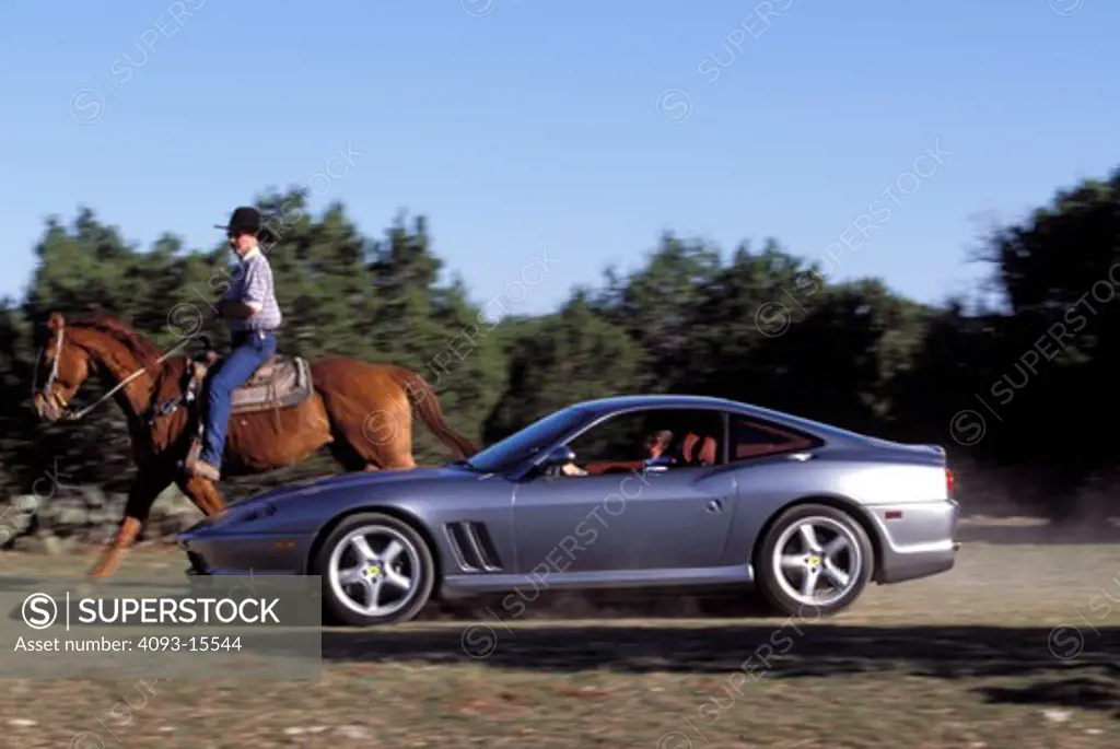 Ferrari 1999 550 Maranello grey profile horse cowboy Texas 1990s street
