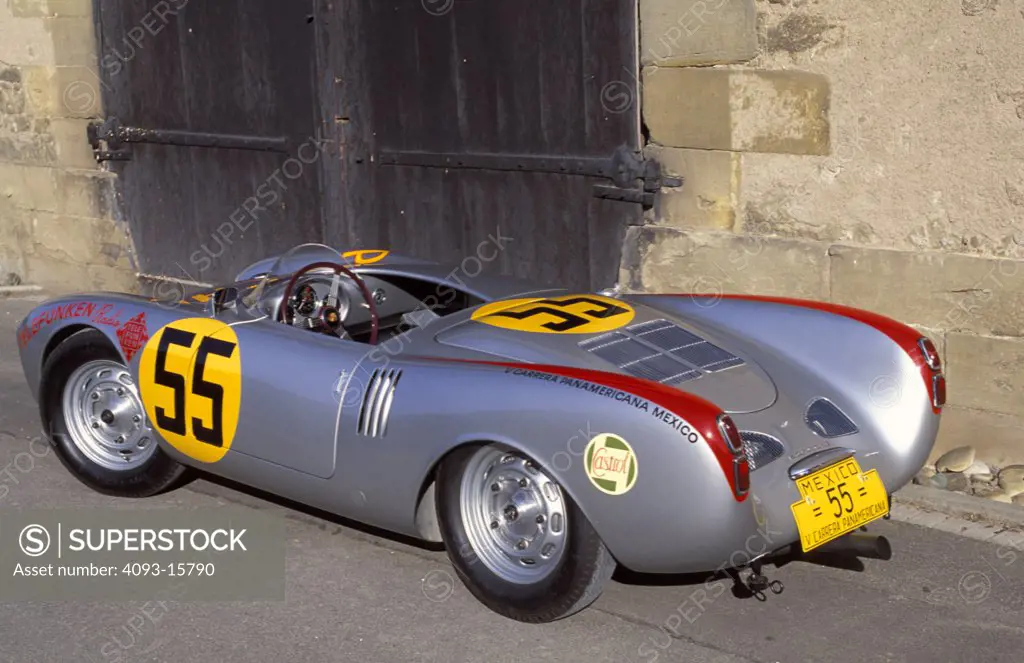 Porsche 550 Spyder 1955 1950s silver rustic race car street