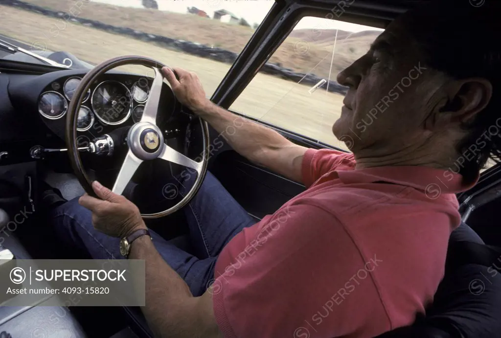 interior detail Ferrari 250 GTO 1963 1960s Innes Ireland driver hands steering wheel gauges right hand drive race car
